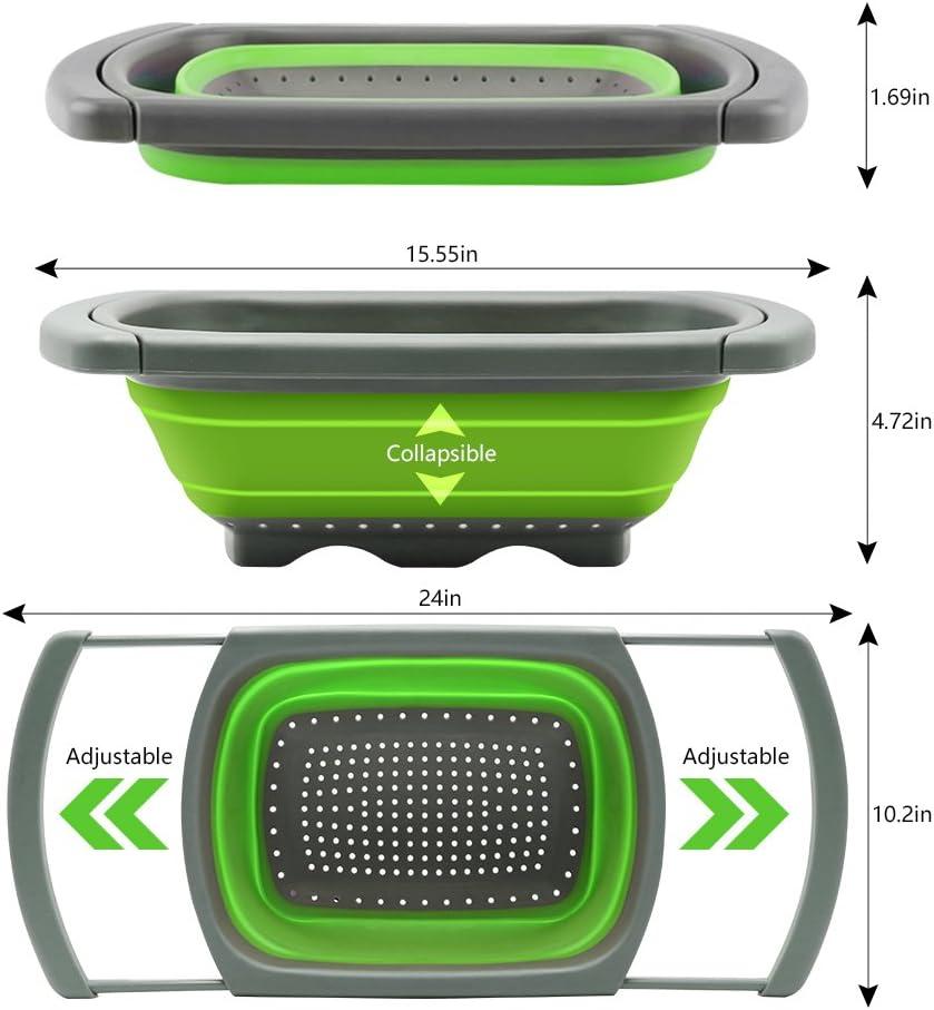 Green Collapsible Over Sink Colander with Extendable Handles