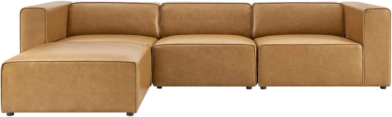 Modway Mingle Modern Faux Leather Sofa and Ottoman Set in Tan