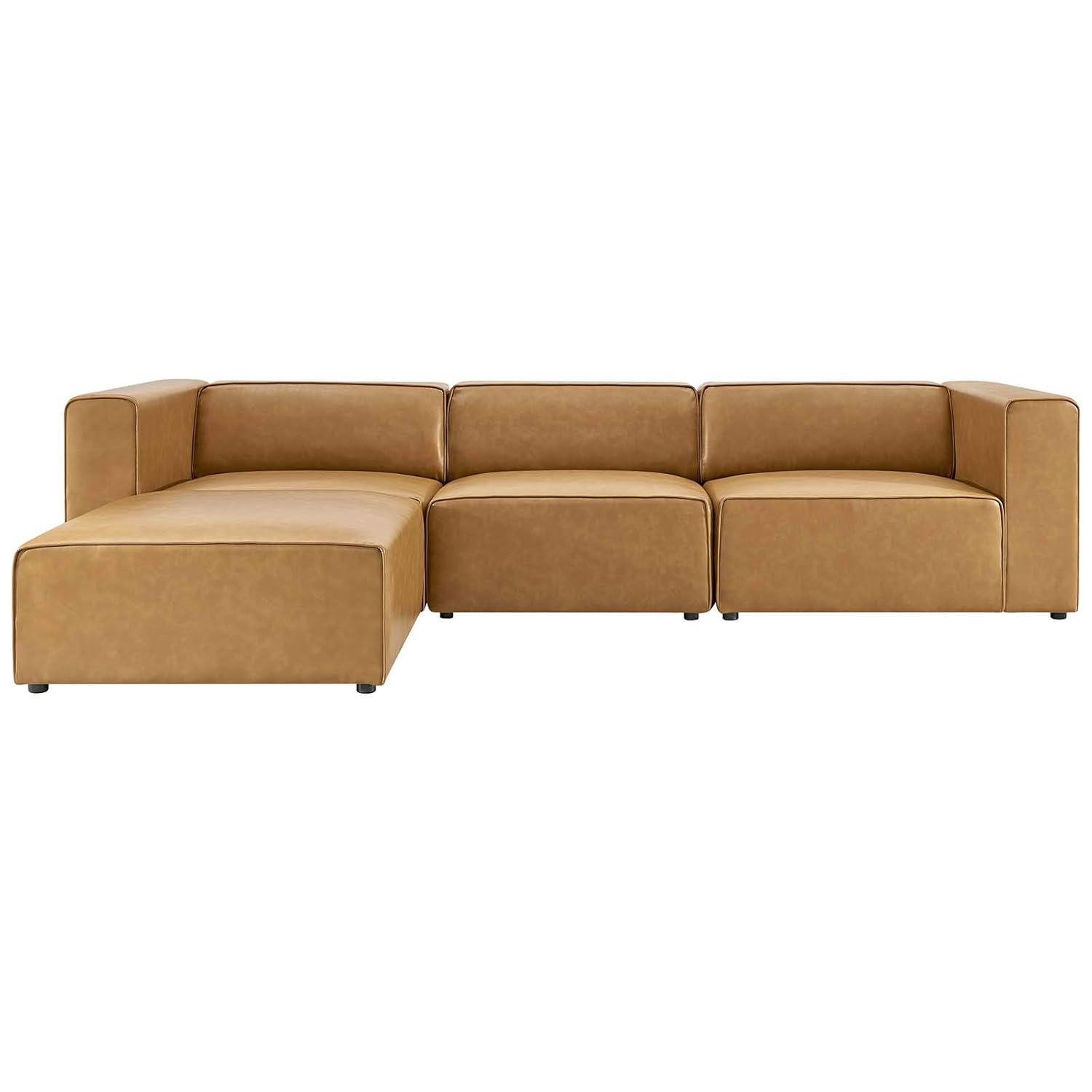 Modway Mingle Modern Faux Leather Sofa and Ottoman Set in Tan