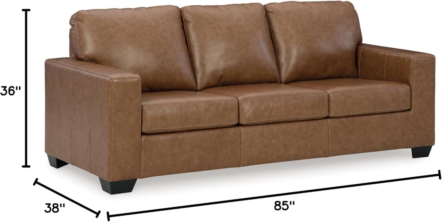 Caramel Faux Leather Queen Sleeper Sofa with Memory Foam Mattress