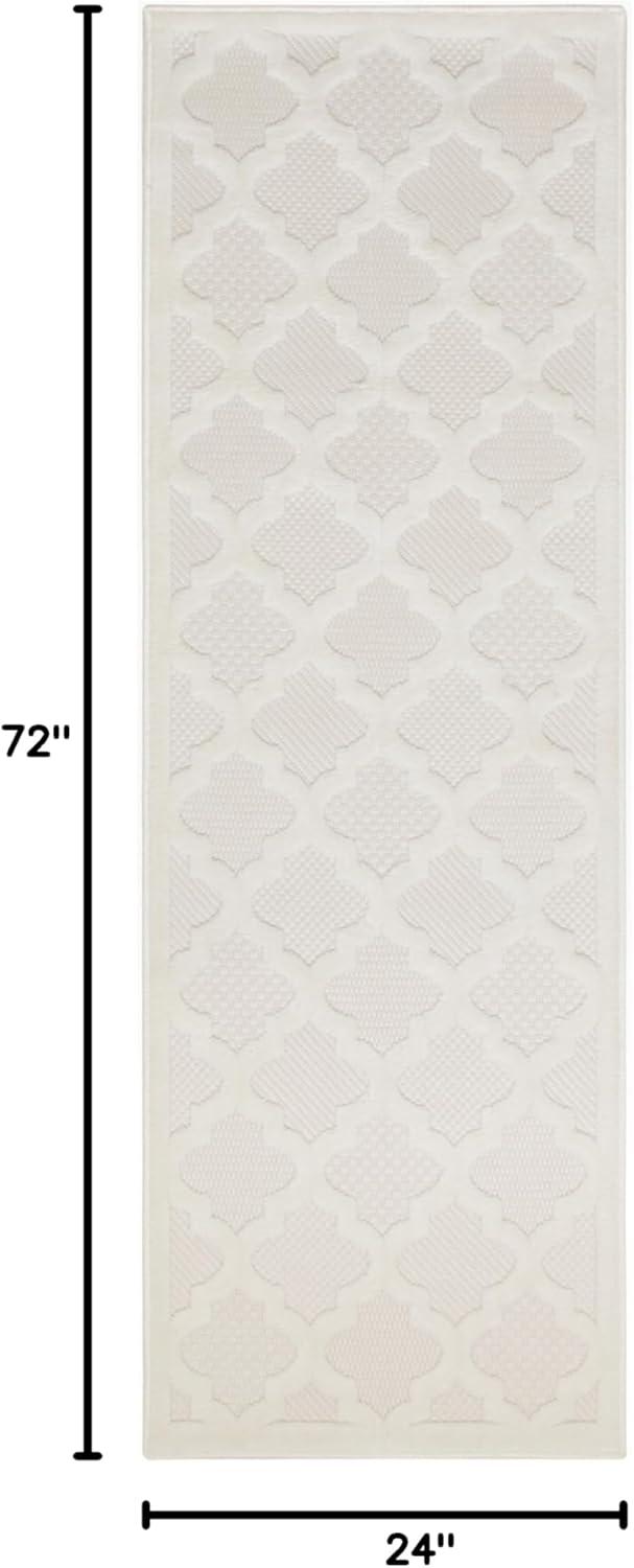 Nourison Trellis Outdoor Runner Rug Ivory White 2' x 6'