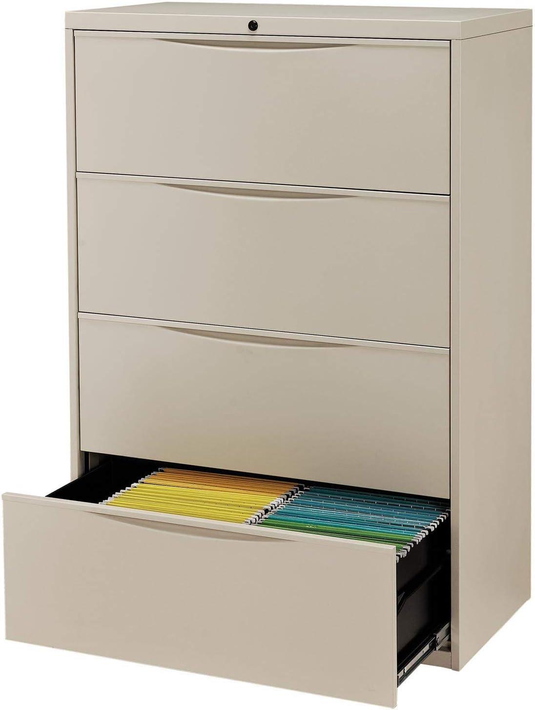 Global Industries 252470PY Interion 36 in. Premium Lateral File Cabinet 4 Drawer, Putty