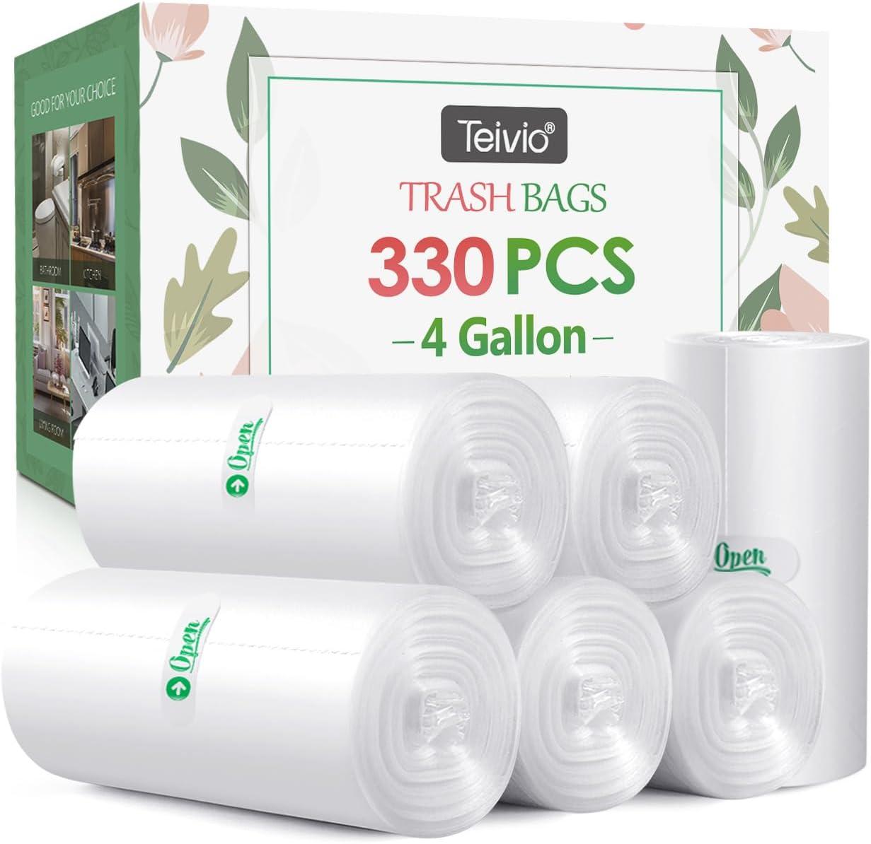 Teivio 4 Gallon Clear Small Trash Bags, 330 Counts