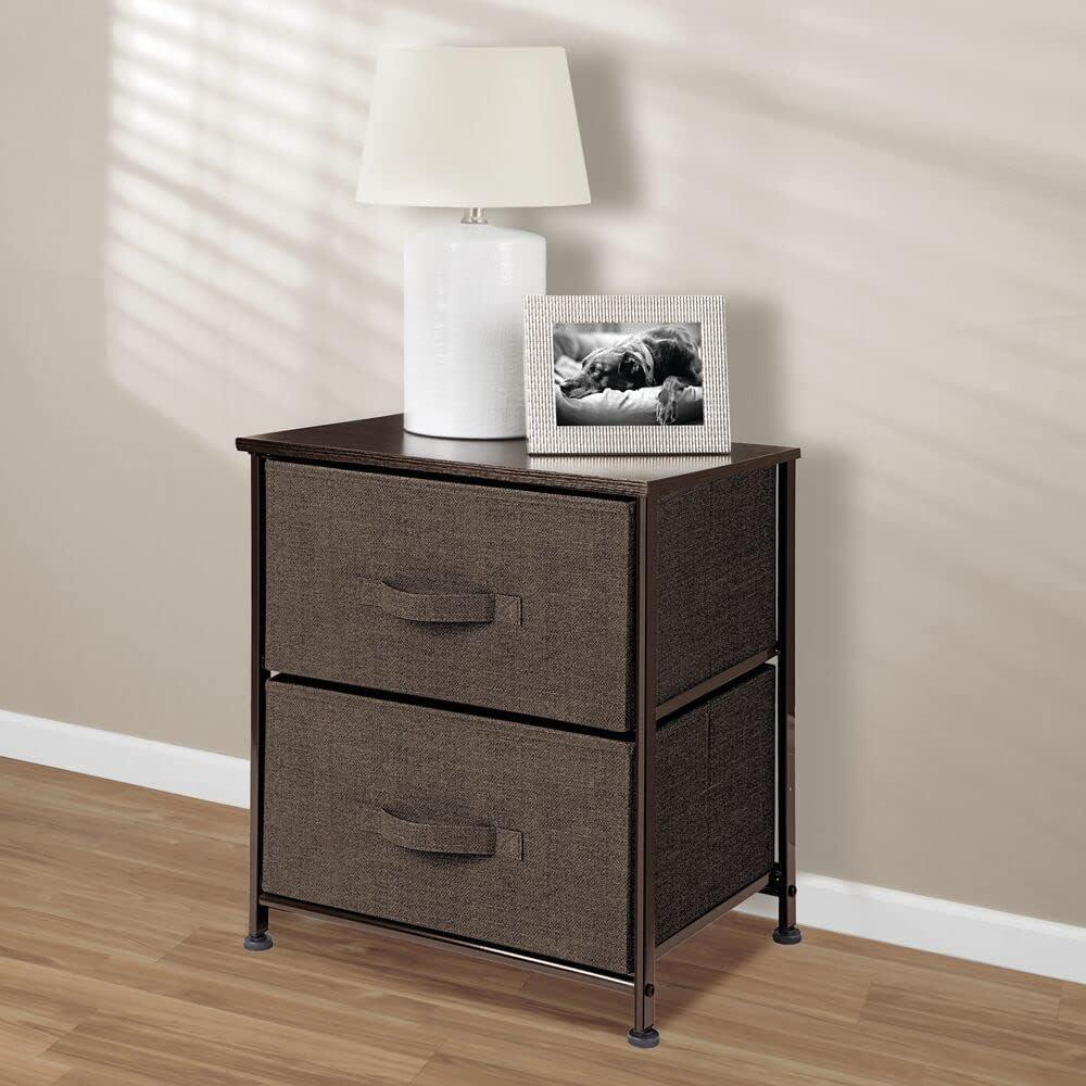 Wood Top Metal Frame 2 Drawer Night Stand