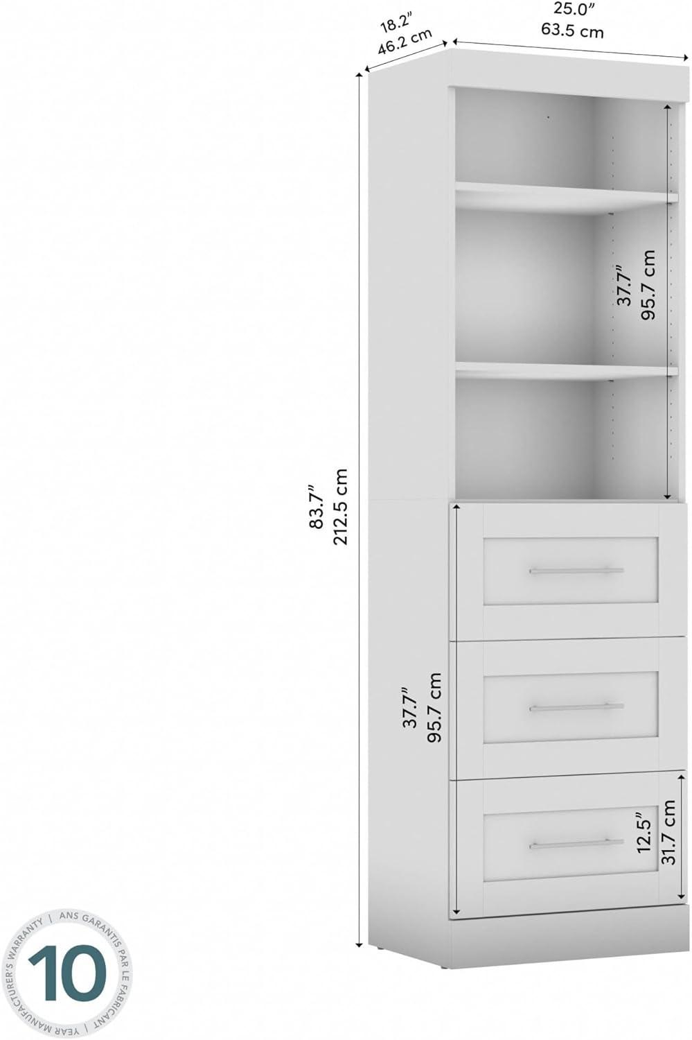 Bestar Pur 25" 3 Drawer Wood Closet Storage Unit in White