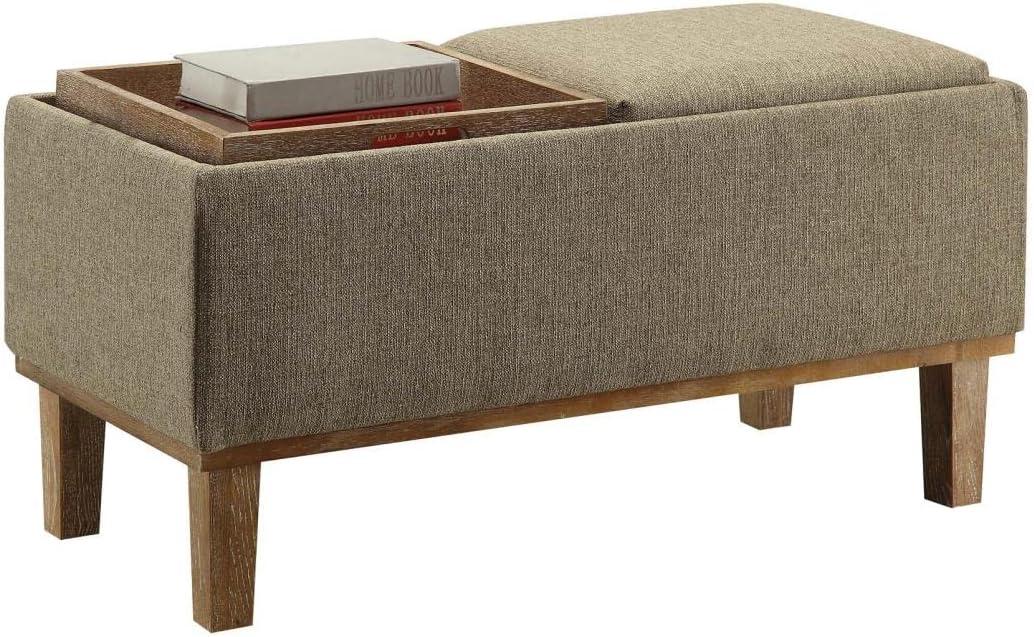 Brentwood Beige Linen 35" Storage Ottoman with Reversible Tray