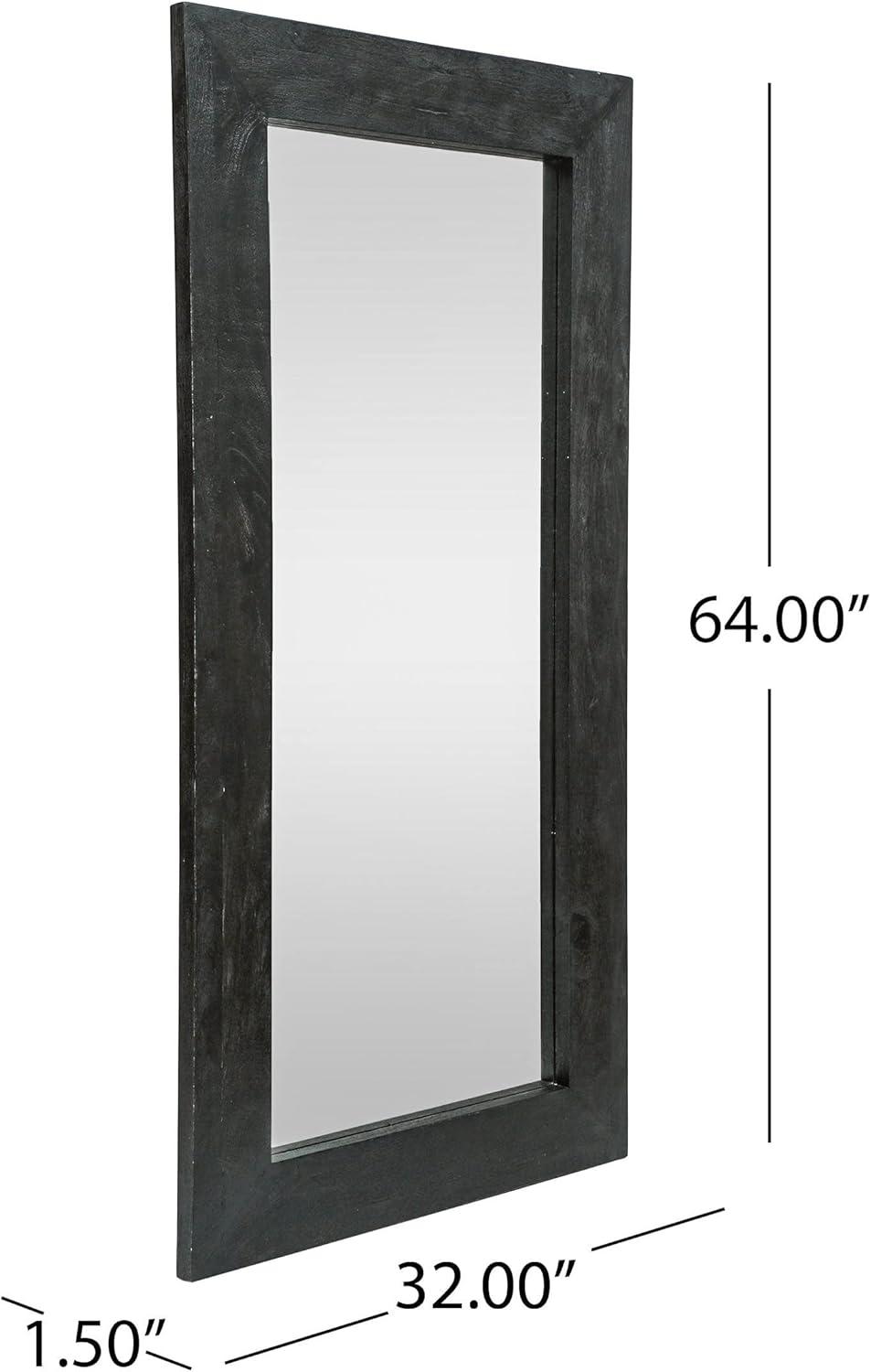 GDF Studio Ramsay Rustic Handmade Mango Wood Full Length Leaning Floor Mirror, Black