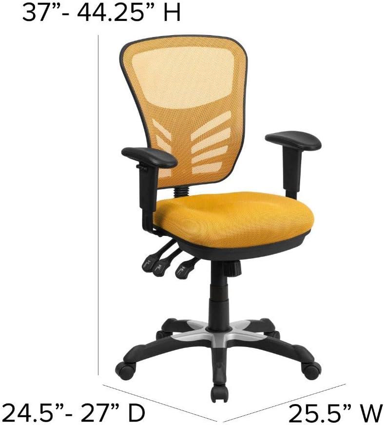 Flash Furniture Nicholas Mid-Back Yellow-Orange Mesh Multifunction Executive Swivel Ergonomic Office Chair with Adjustable Arms