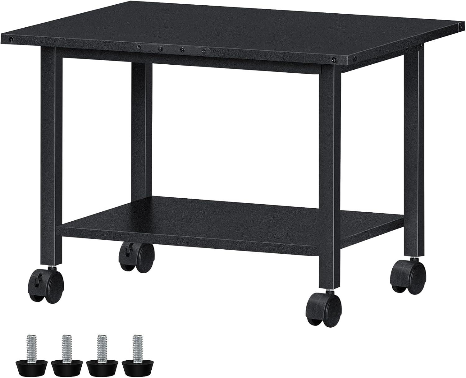 Black Metal 2-Tier Mobile Printer Stand with Shelf