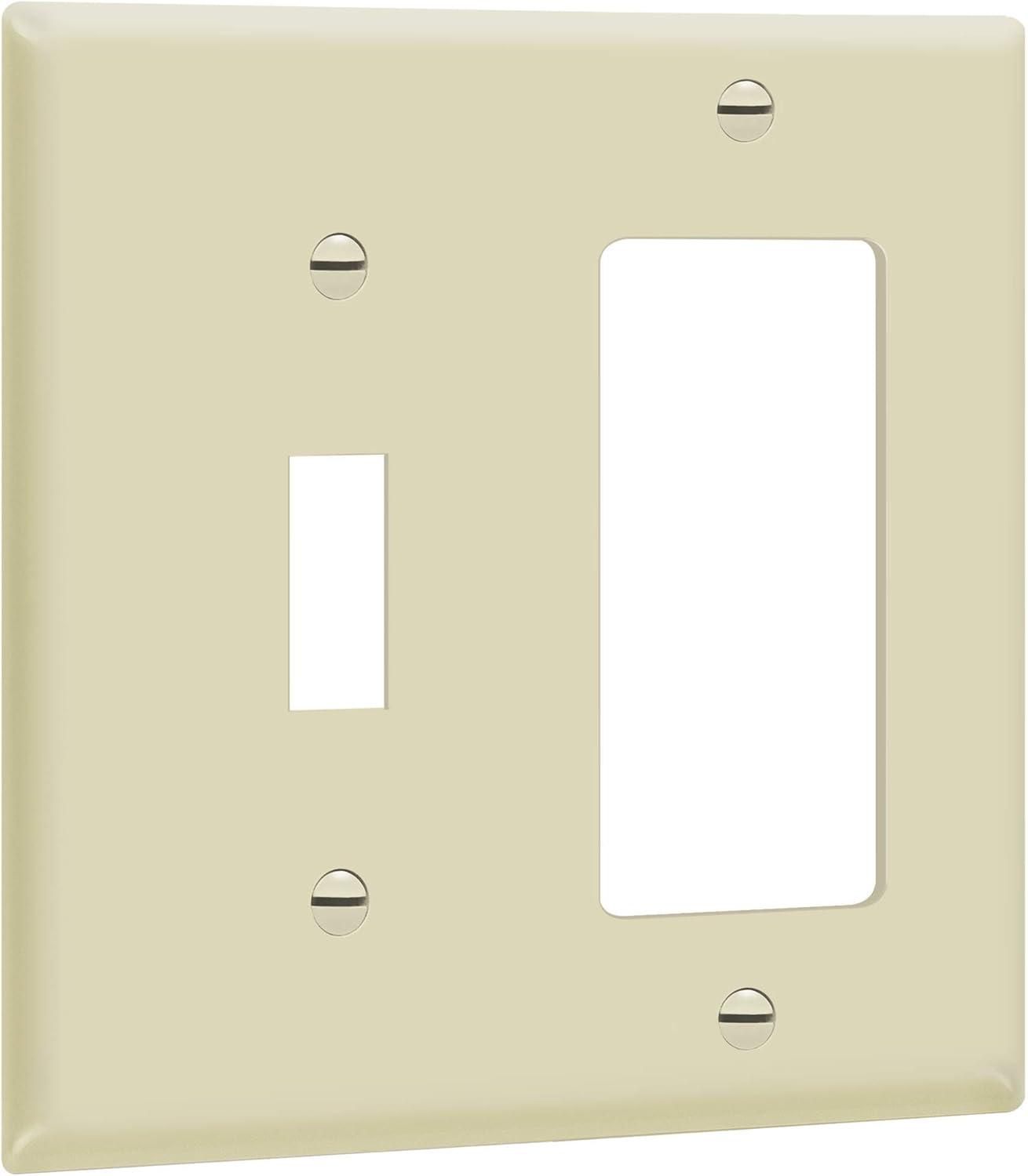 ENERLITES Combination Toggle / Decorator Switch Wall Plate, Standard Size 2-Gang, Polycarbonate Thermoplastic, Light Almond