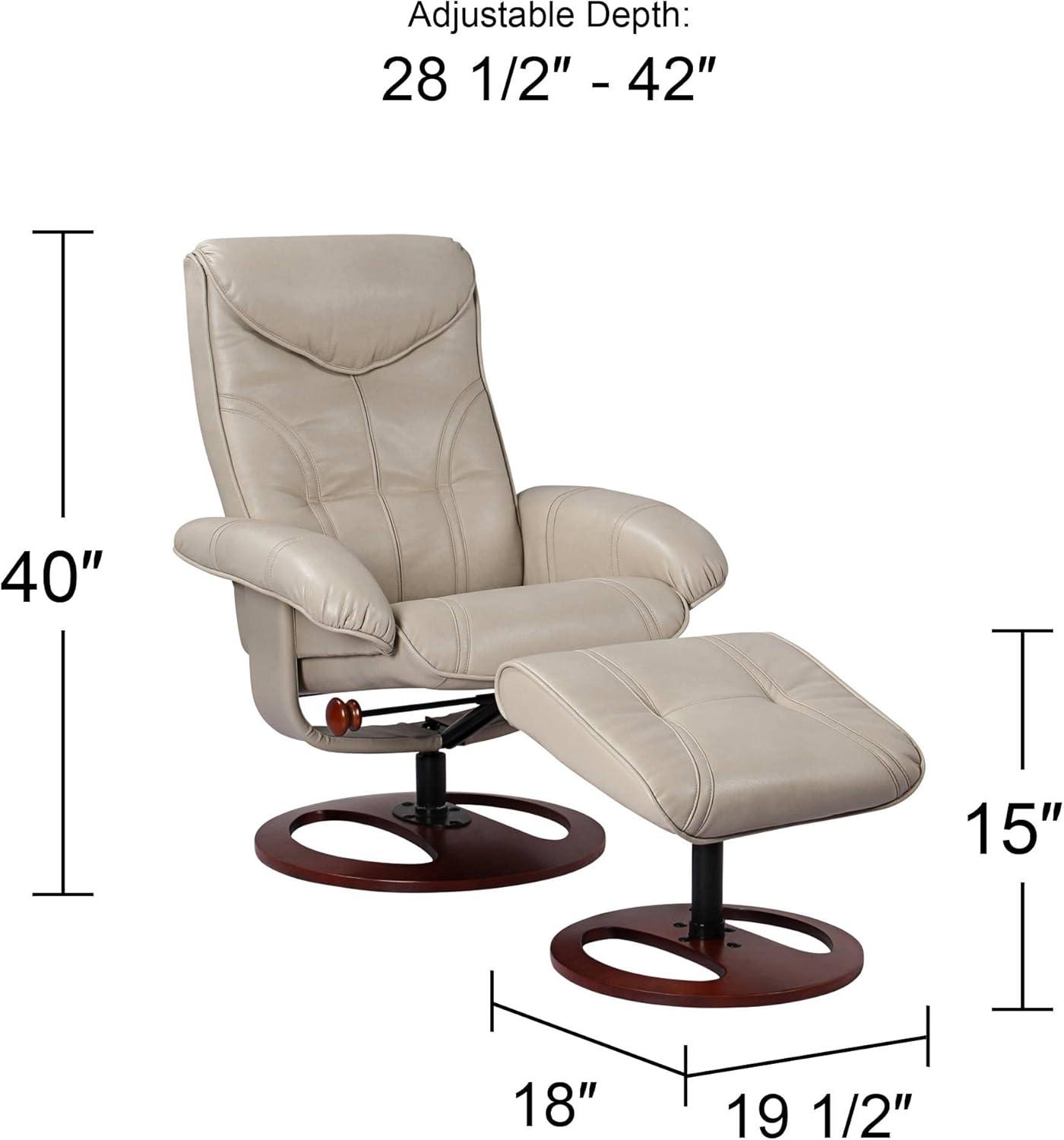 BenchMaster Newport Taupe Faux Leather Recliner Chair Modern Armchair Ottoman Footrest Ergonomic Manual Reclining Swivel for Bedroom Living Room Home