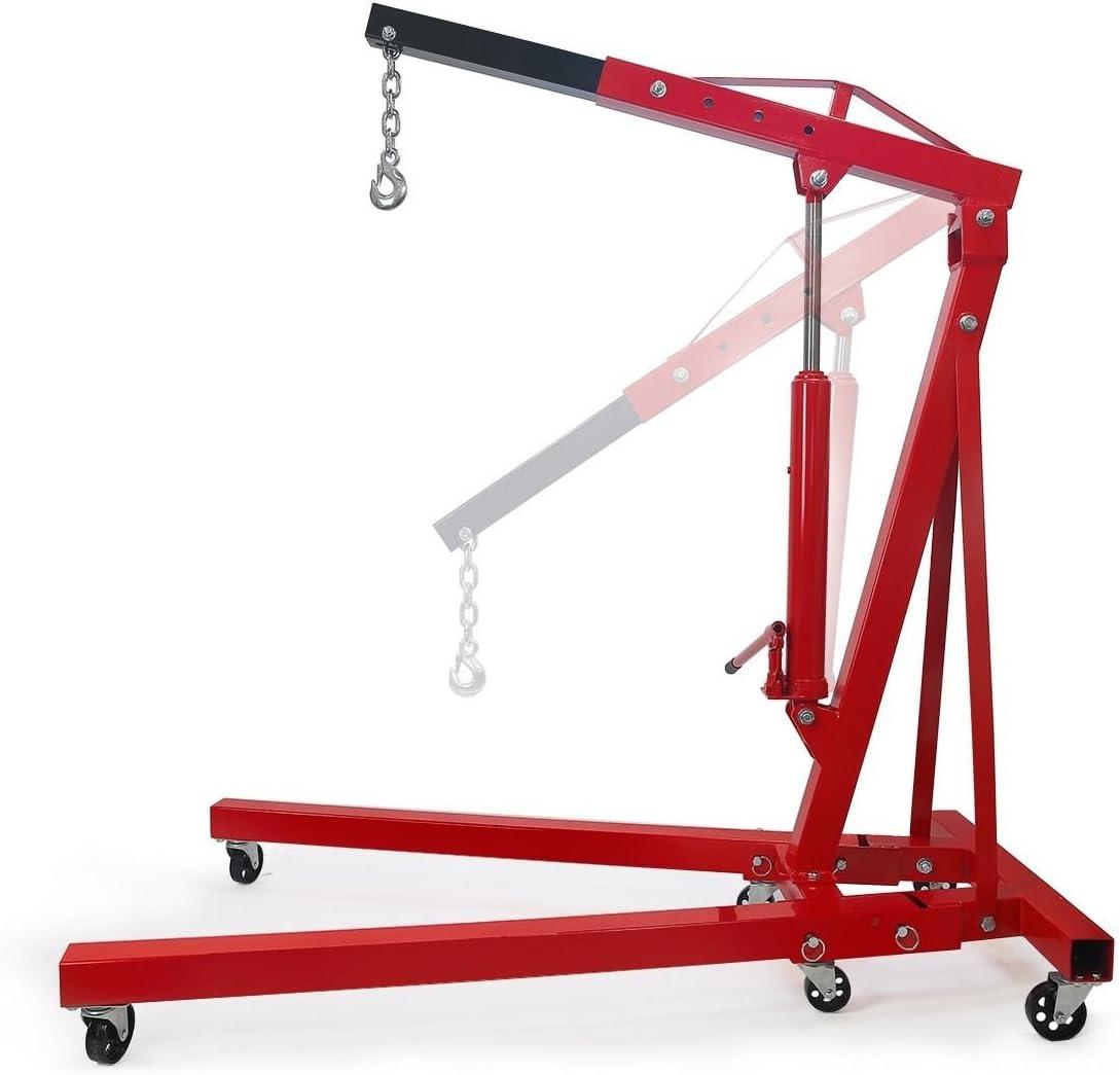 Stark 2 Ton Engine Hoist Stand Cherry Picker Ship Crane Lift Workshop Foldable Stand, Red