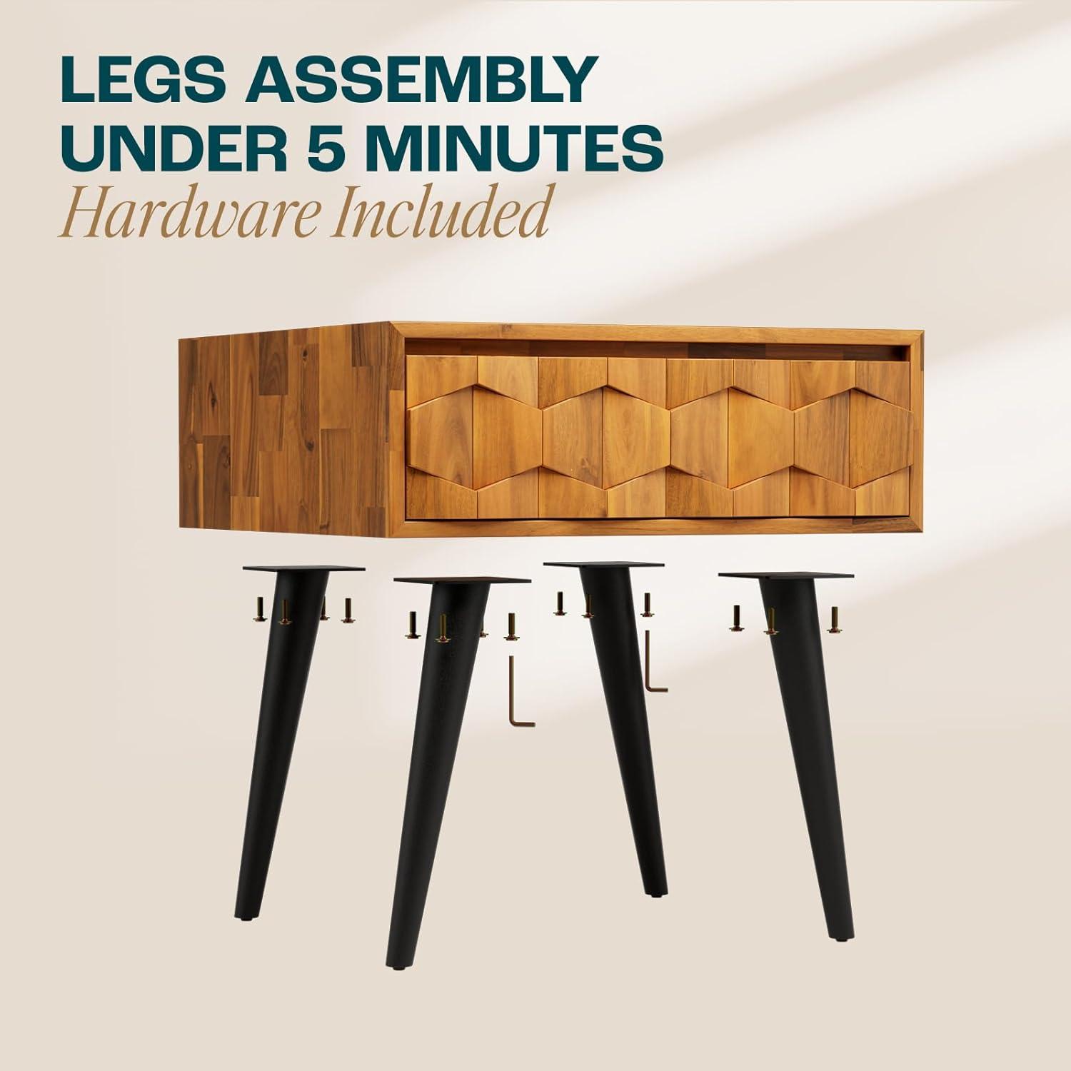 Bme Georgina Solid Wood Nightstands with Drawers - Fully Assembled Rustic Geometric Pattern Bedside Cabinet - Mid Century Modern Side Table for Living Room, Bedroom