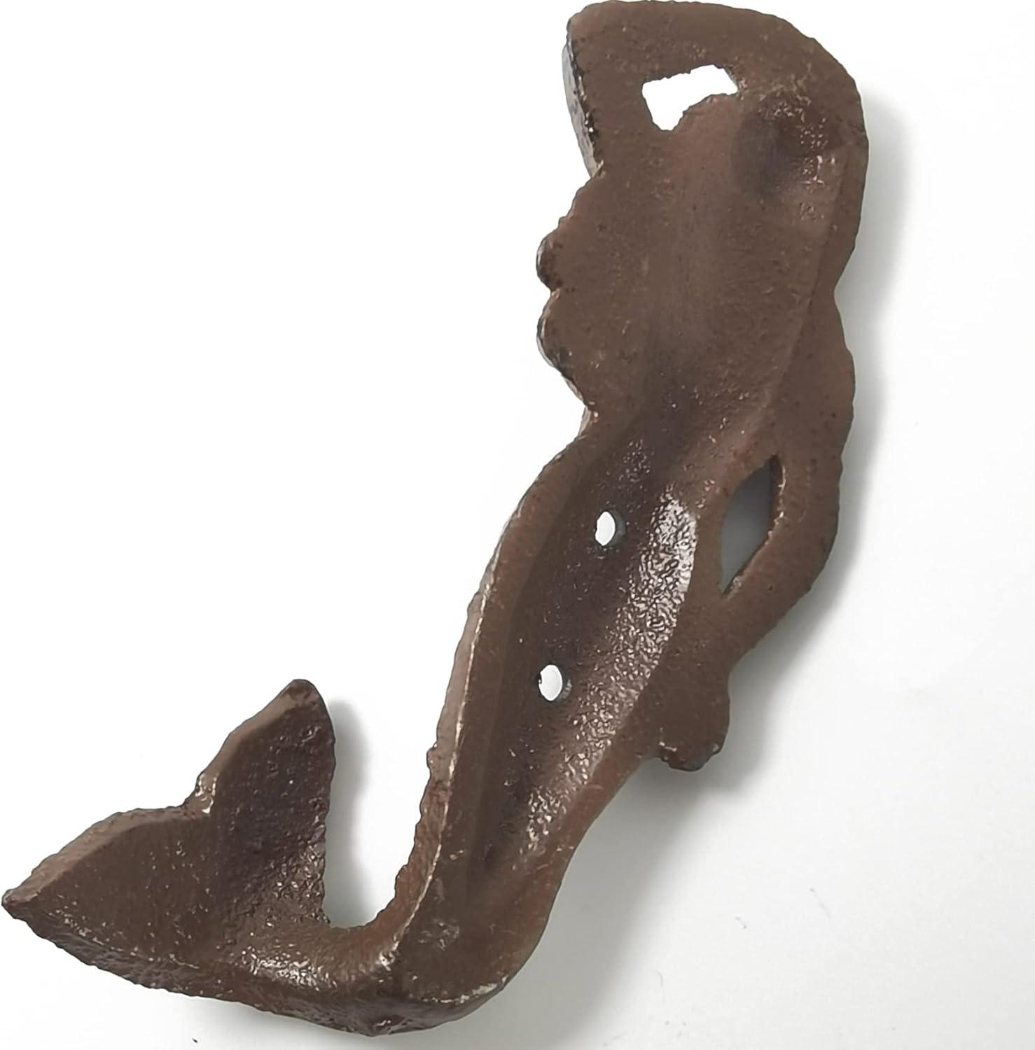 2PCS Rustic Cast Iron Mermaid Hook Wall Hanger Decor Beach Nautical Towel Holder