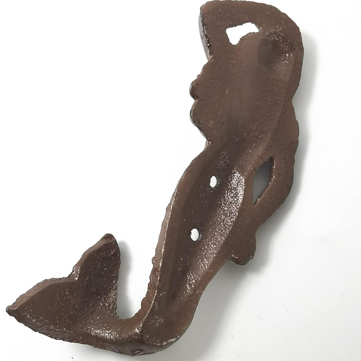 2PCS Rustic Cast Iron Mermaid Hook Wall Hanger Decor Beach Nautical Towel Holder