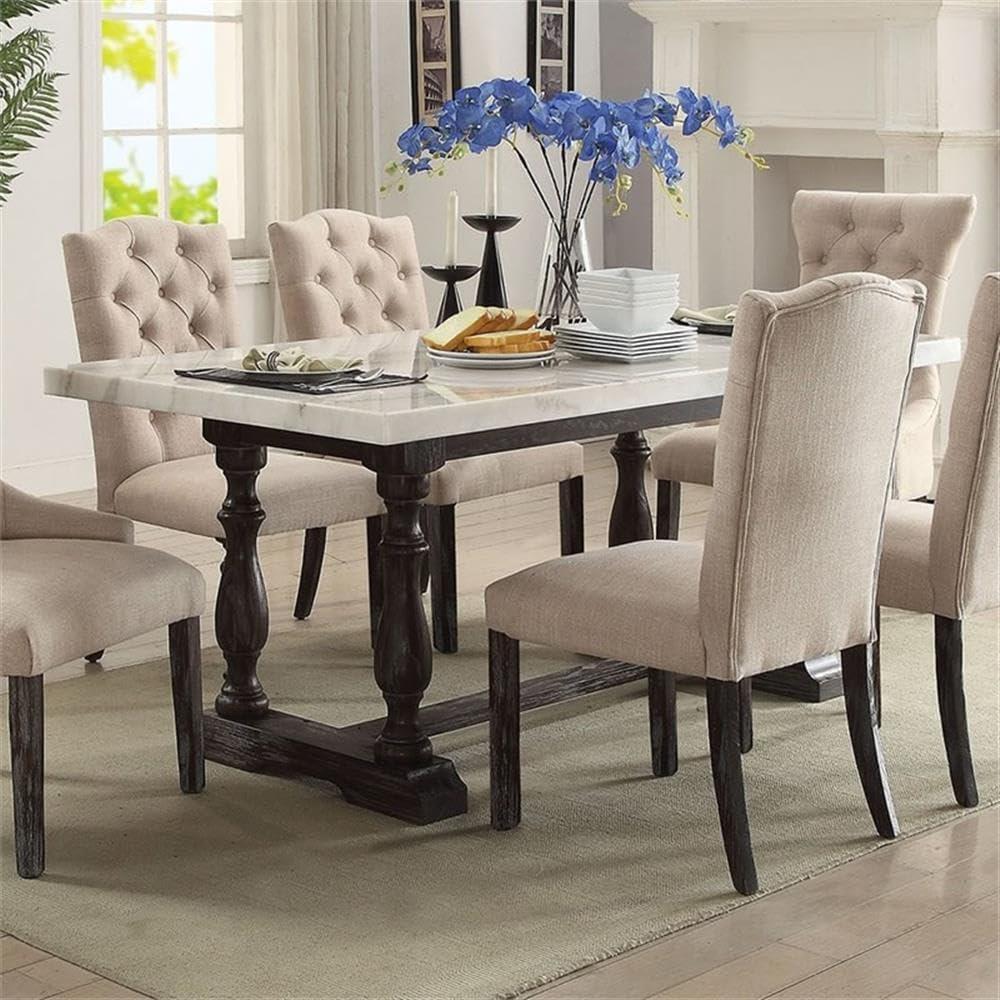 Kelly Clarkson Home Concert Marble Top Dining Table in White and Weathered Espresso