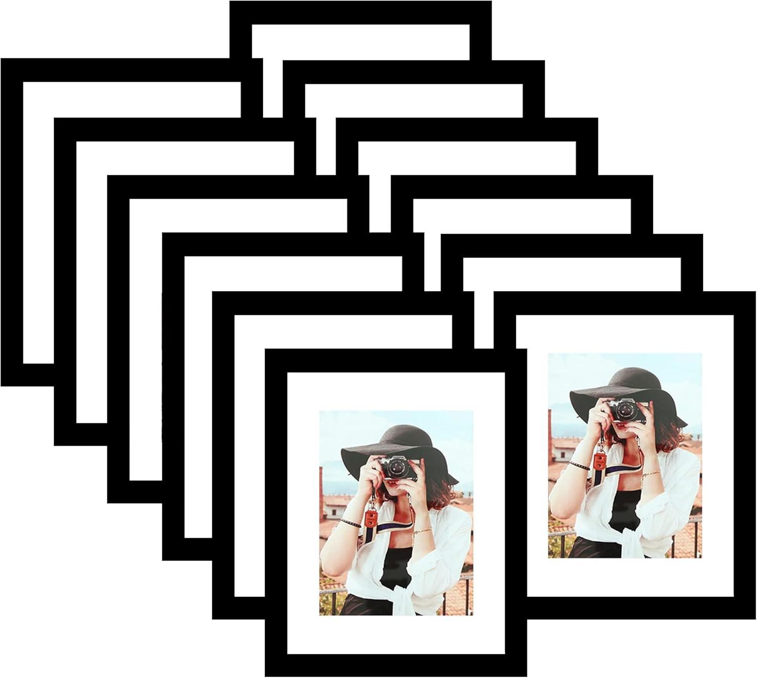 Picrit 8.5x11 Picture Frame Set of 12, Display 6x8 with Mat or 8.5 x 11 without Mat, Photo Frames for Wall Mounting or Table Top Display, Black