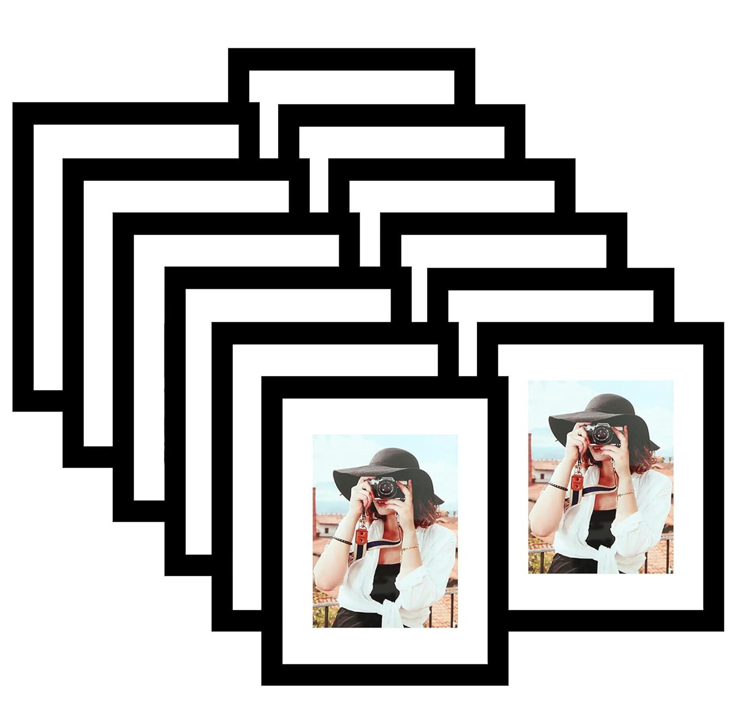 Picrit 8.5x11 Picture Frame Set of 12, Display 6x8 with Mat or 8.5 x 11 without Mat, Photo Frames for Wall Mounting or Table Top Display, Black
