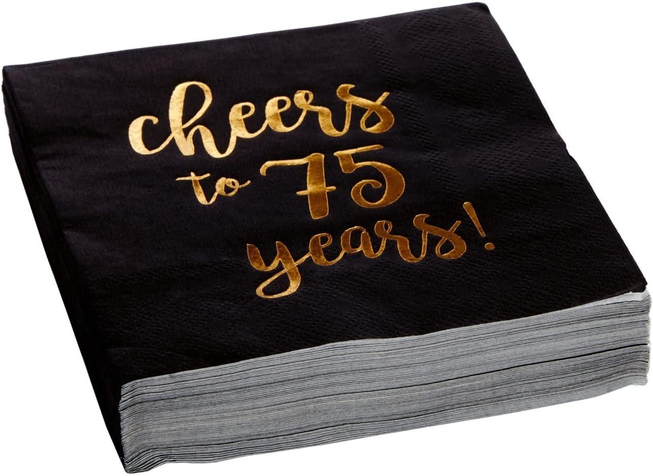 Sparkle and Bash 50 Pack 75 Birthday Party Cocktail Napkins, Cheers to 75 Years (5 x 5 In)