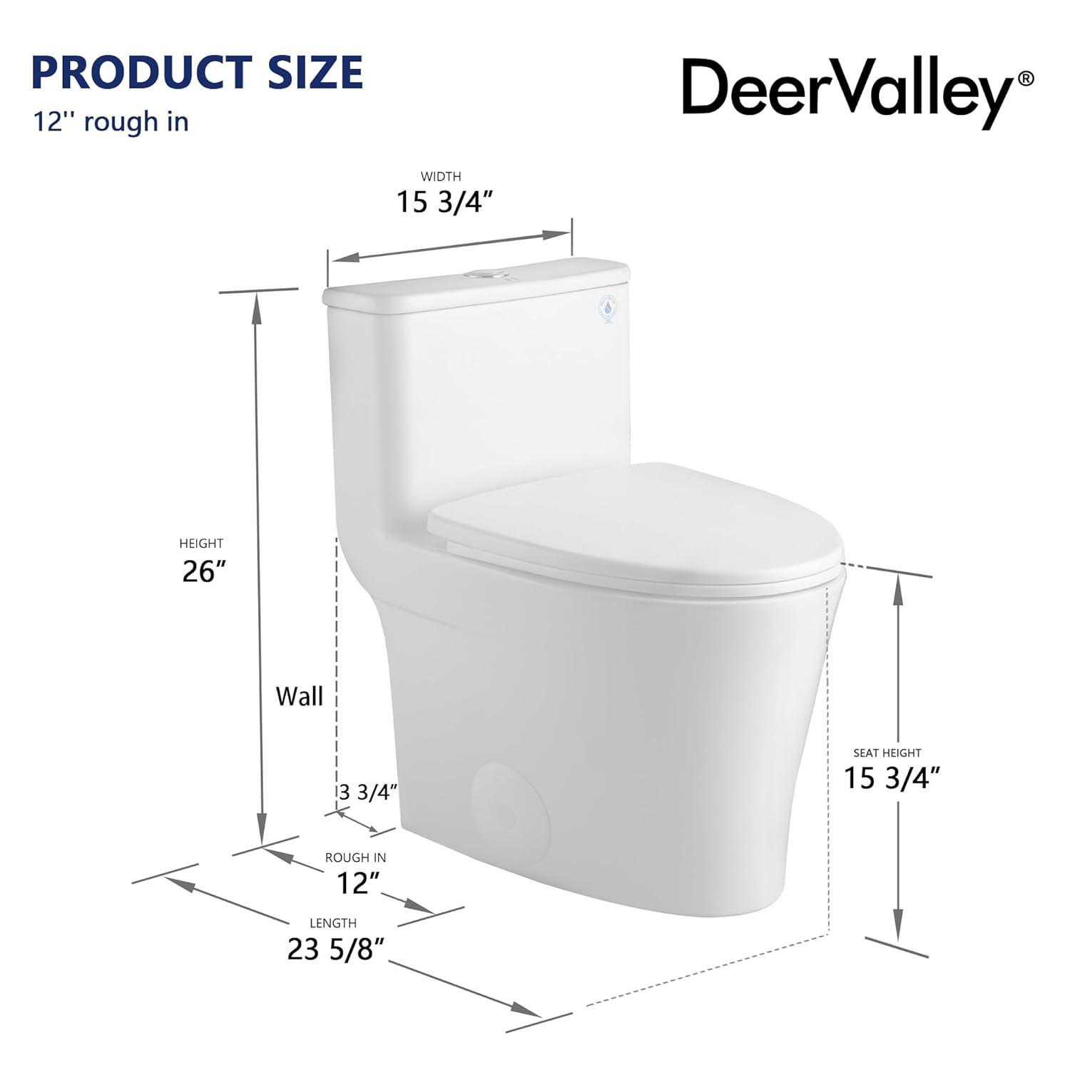 DeerValley Compact One Piece Toilet Elongated, Modern Toilet with Soft Close Seat Ceramic Glossy for Small Bathroom Space