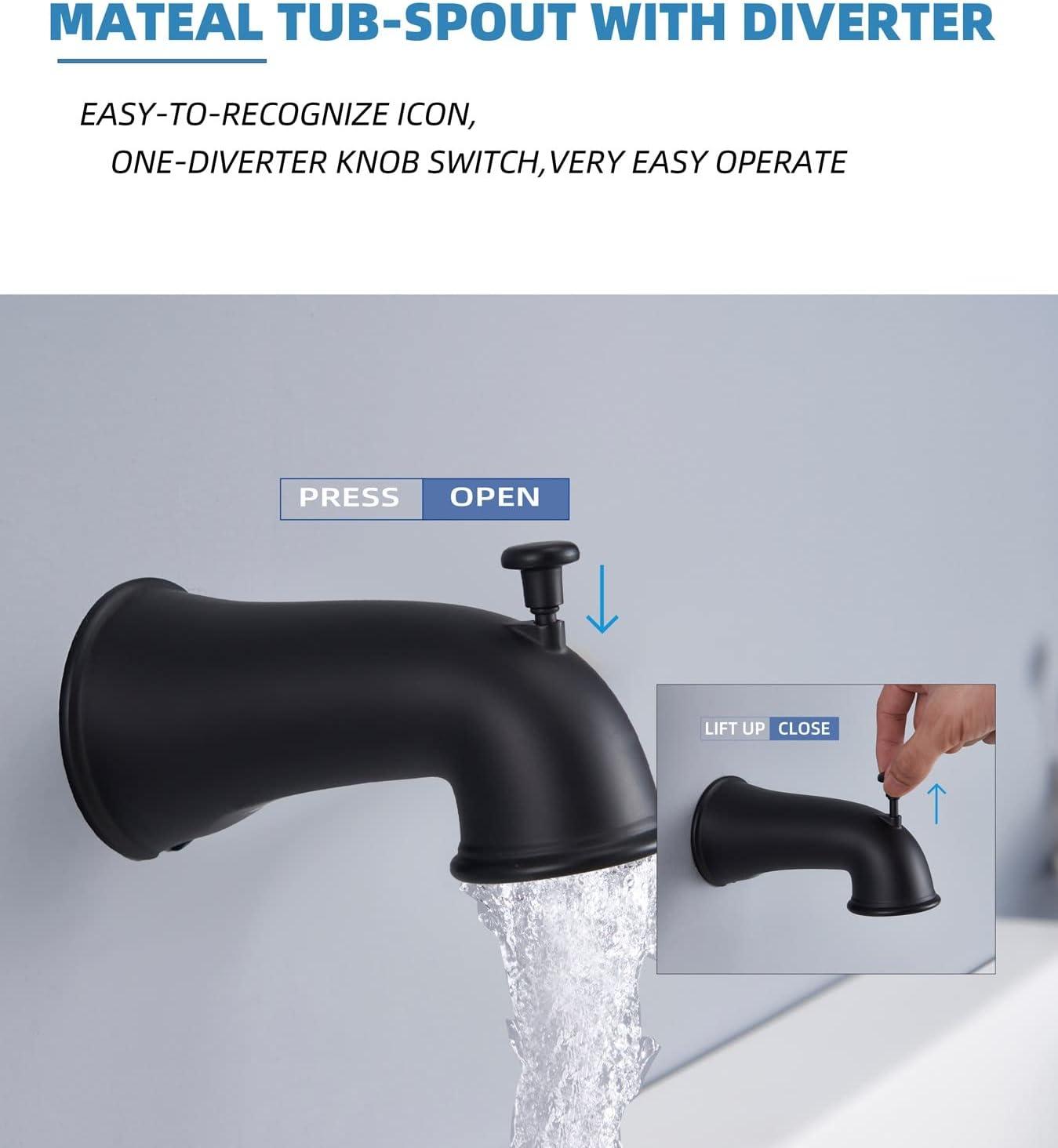 ELLOALLO Complete Shower System with Tub Shower Faucet Set 5in Head Matte Black Black Matte