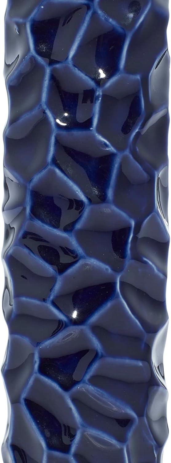 DecMode 3"W, 12"H Dark Blue Ceramic Vase with Varying Patterns, Set of 3