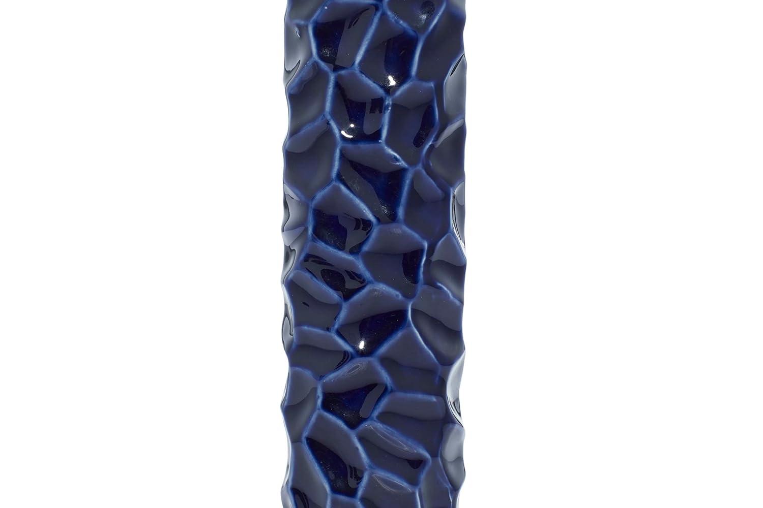 DecMode 3"W, 12"H Dark Blue Ceramic Vase with Varying Patterns, Set of 3