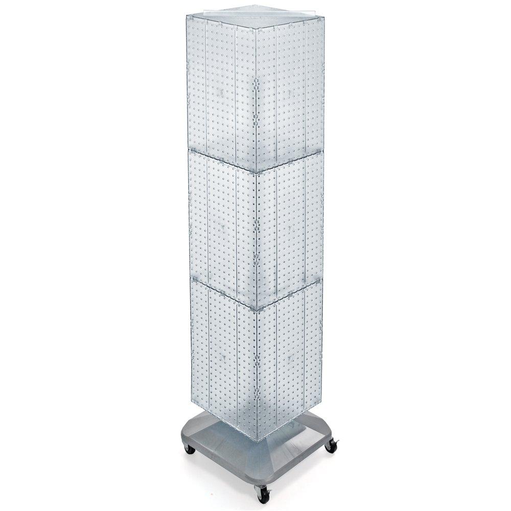 Azar Displays Four-Sided Pegboard Tower Floor Display on Revolving Wheeled Base. Spinner Rack Stand. Panel Size: 14"W x 60"H