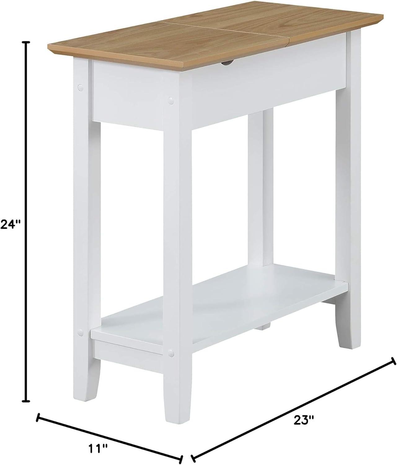 Convenience Concepts American Heritage Flip Top End Table with Charging Station and Shelf, Driftwood/White