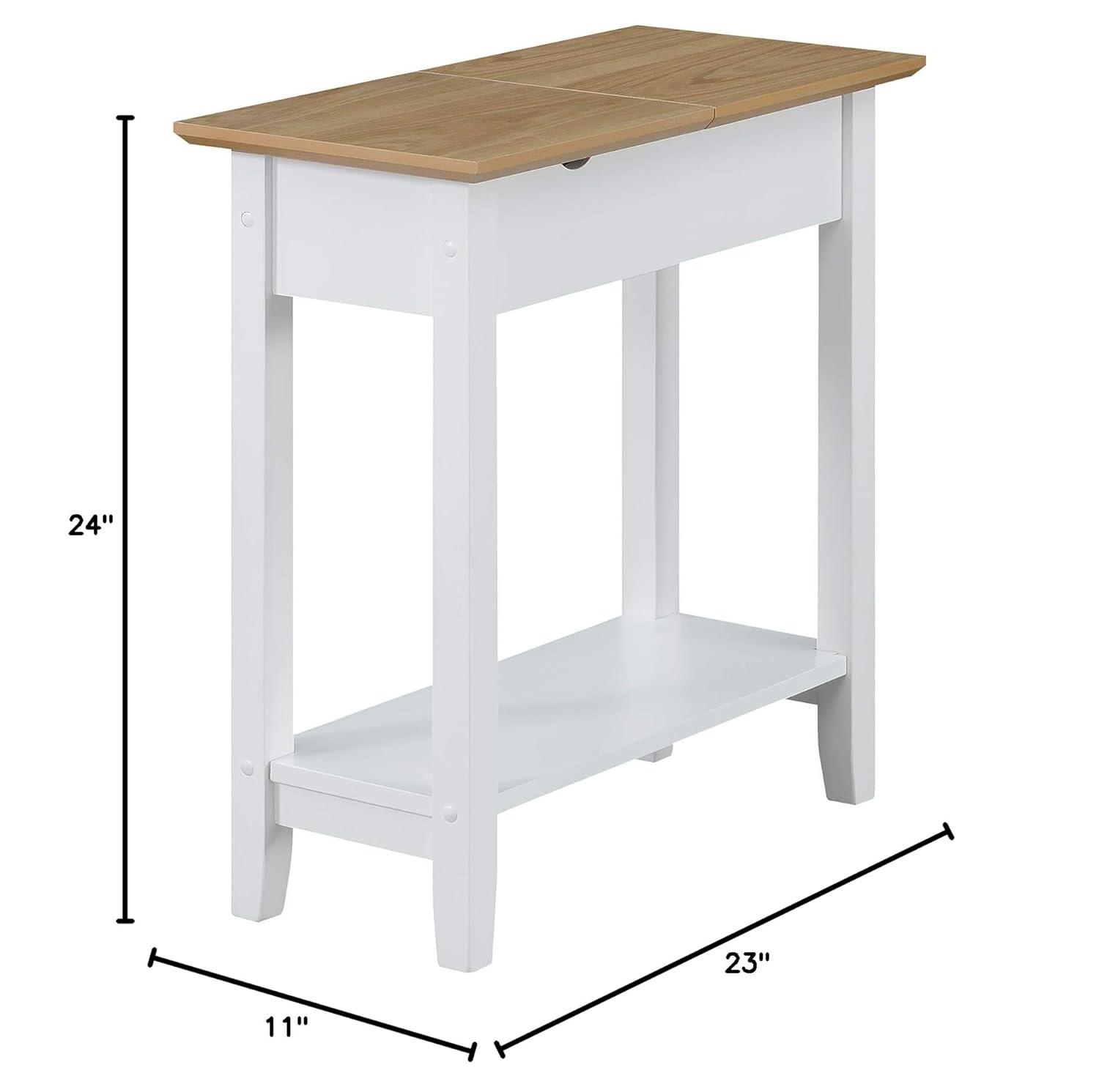 Convenience Concepts American Heritage Flip Top End Table with Charging Station and Shelf, Driftwood/White
