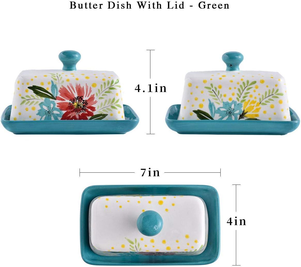 Hand-Painted Floral Ceramic Butter Dish with Lid