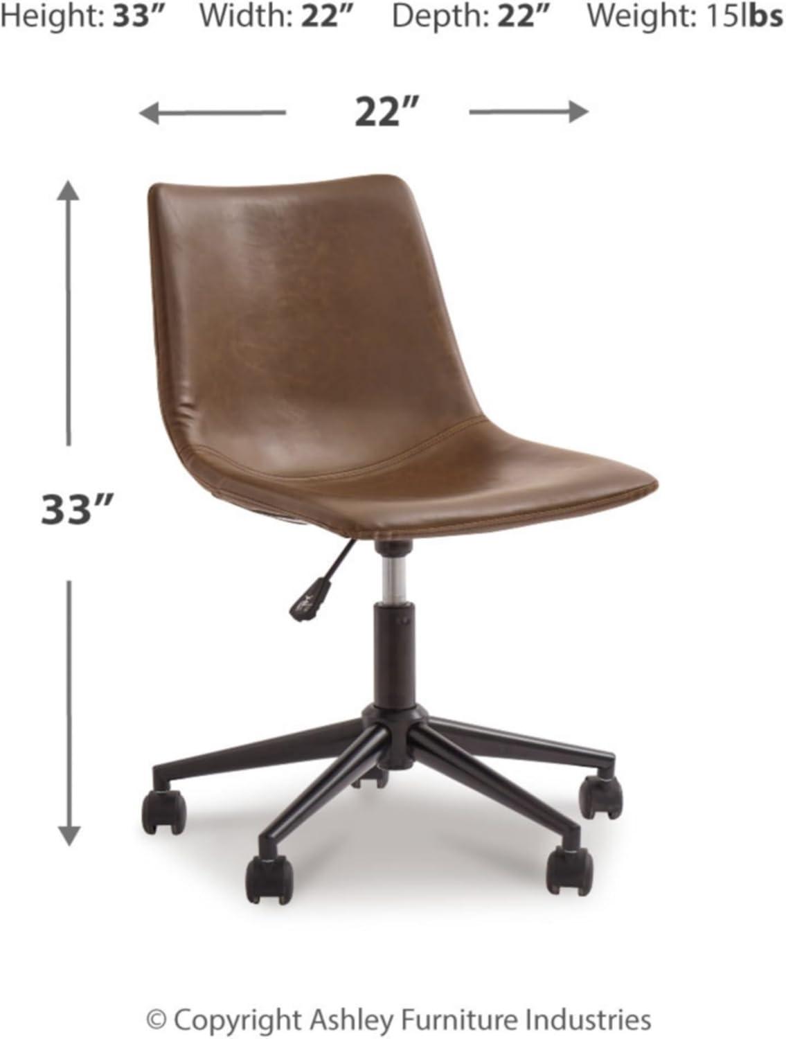 Contemporary Brown Faux Leather Swivel Desk Chair with Metal Base