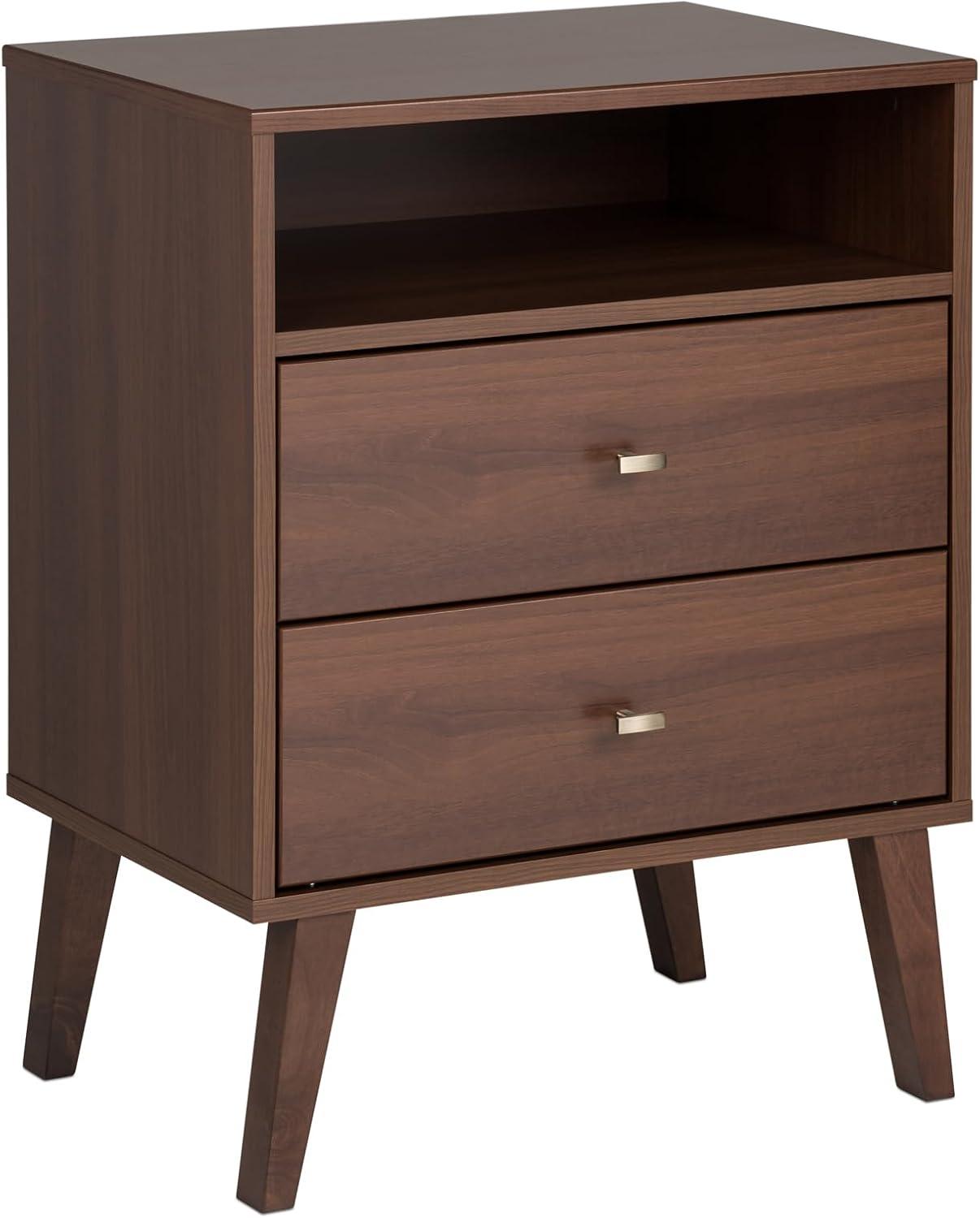 Mid Century Modern 2 Drawer Tall Nightstand with Shelf - Prepac