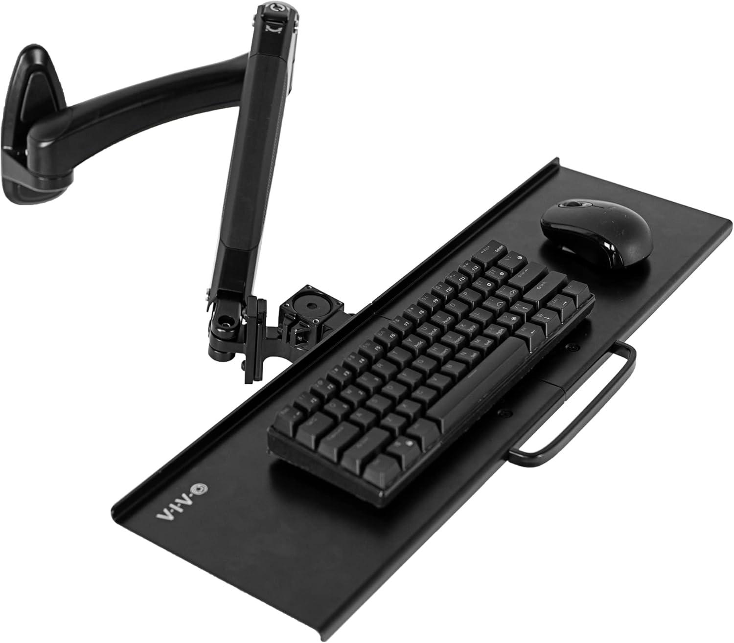 Black Adjustable Wall-Mounted Keyboard and Mouse Tray with Pneumatic Arm