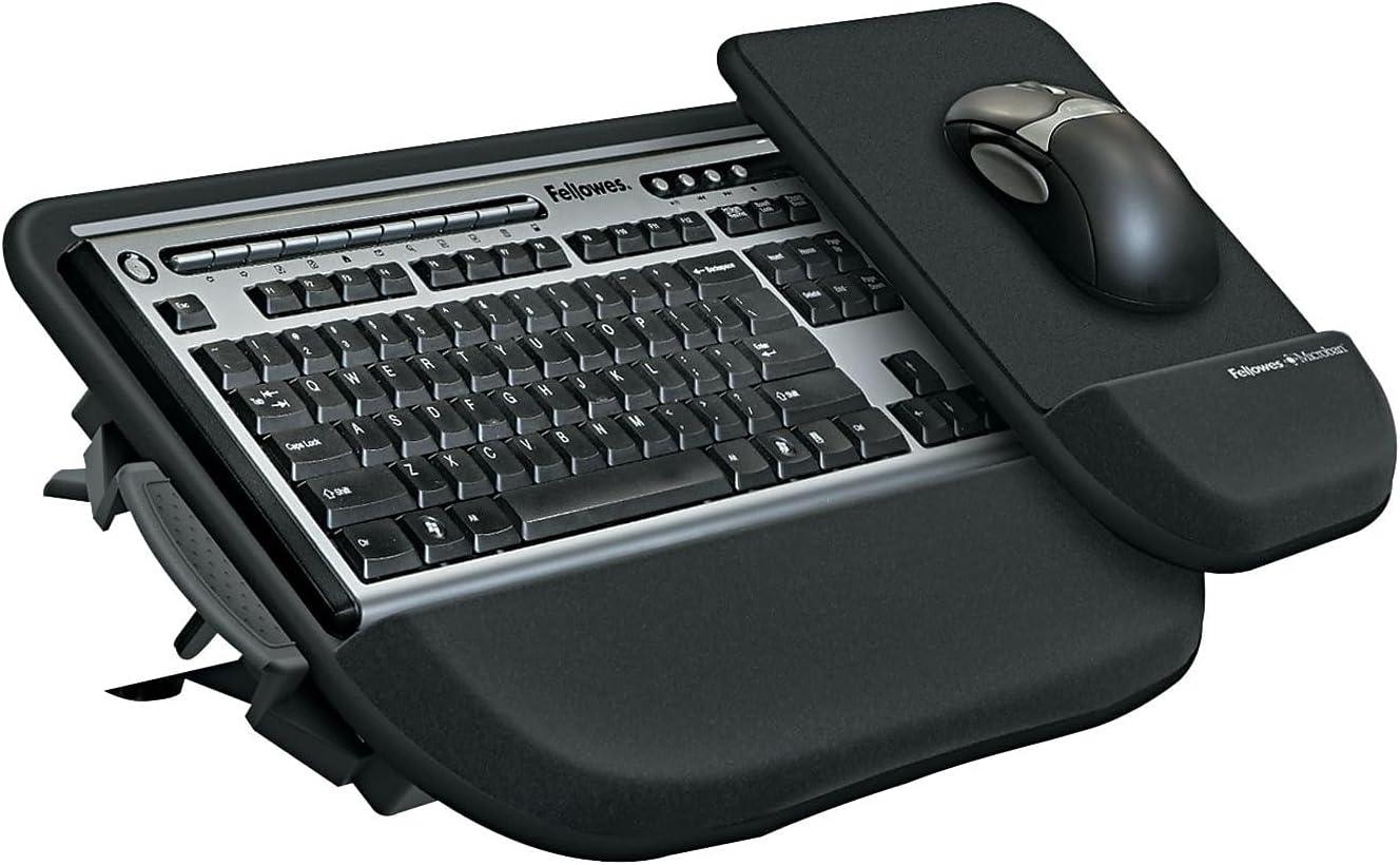 Adjustable Black Fiberboard Keyboard and Mouse Platform with Wrist Pillow