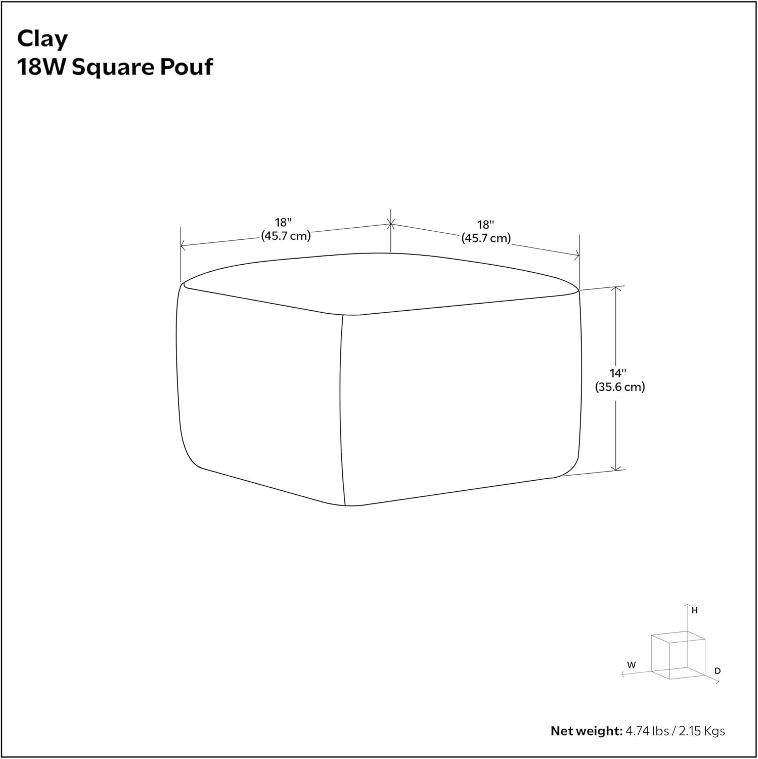 Simpli Home Clay 18"W Upholstered Cotton Square Pouf