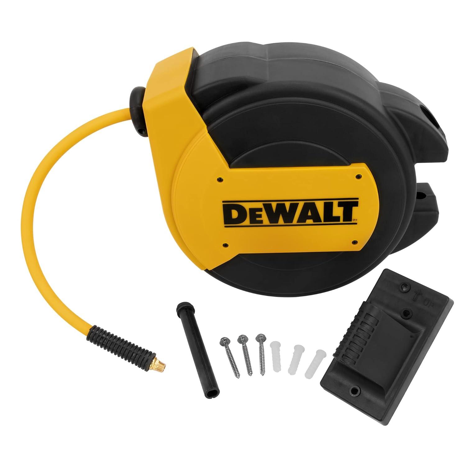 DEWALT 3/8 in. x 50 ft. Enclosed Air Hose Reel, Automatic, Retractable Air Hose Reel, 300 PSI MAX, Durable Retractable Air Hose for Efficient Use in Workshops and Garages