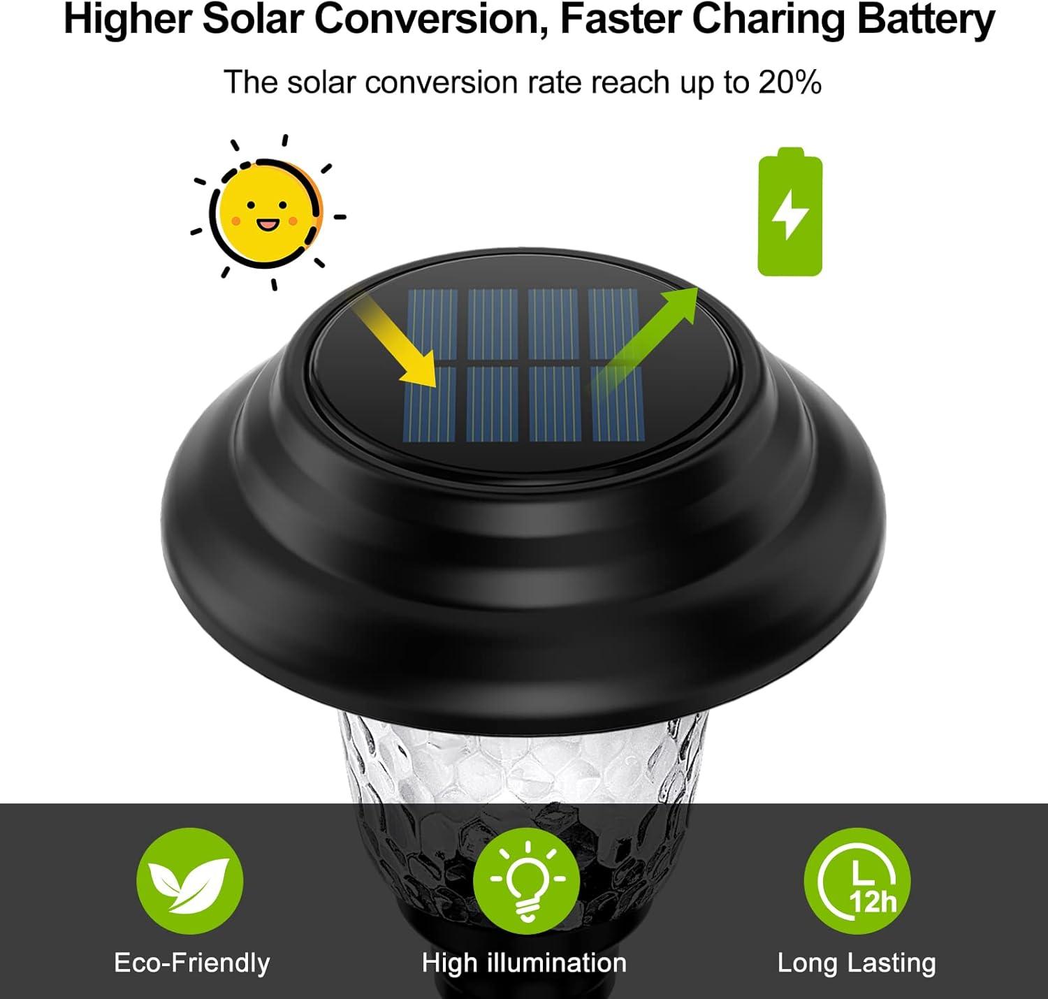 Glass Solar Lights Outdoor, 8 Pack Super Bright Solar Pathway Lights, Up to 12 Hrs Long Last Auto On/Off Garden Lights Solar Powered Waterproof, Stainless Steel LED Landscape Lighting for Yard