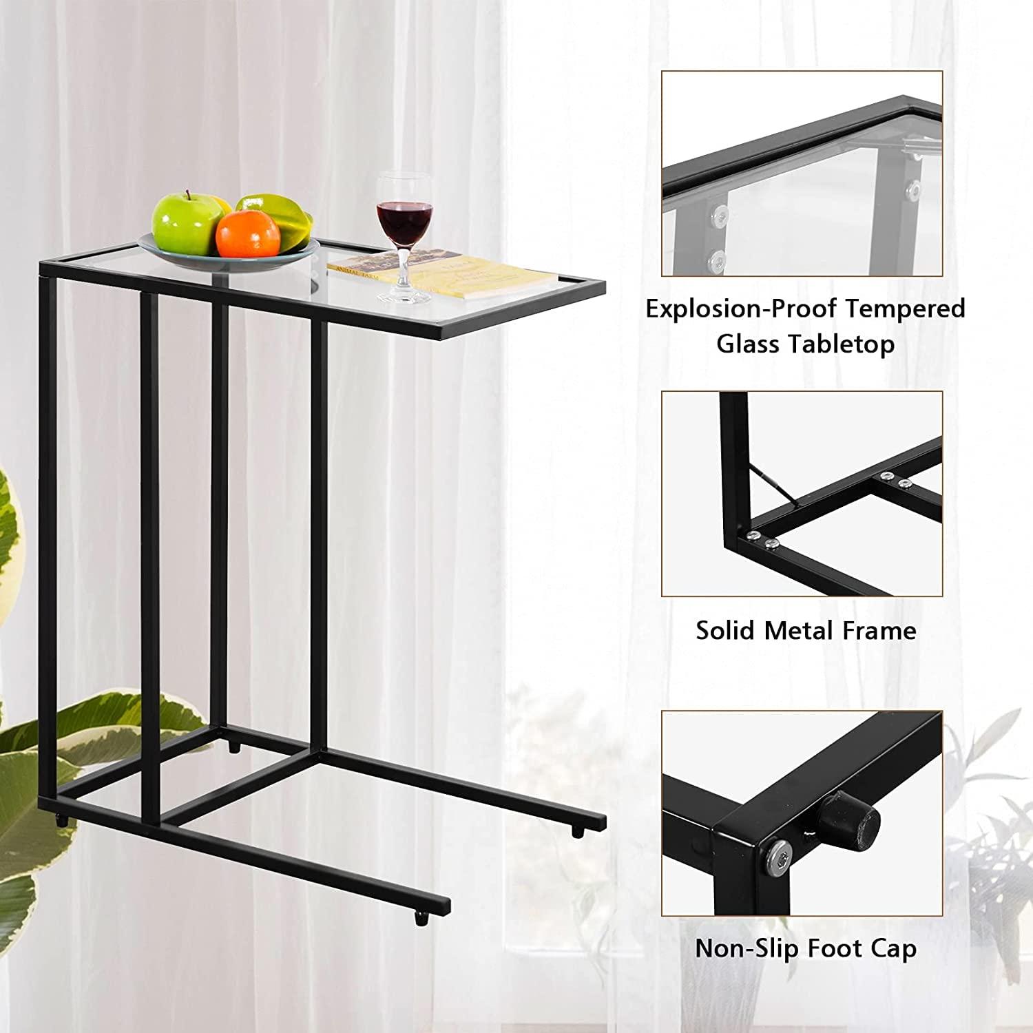 Canddidliike Sofa End Table Coffee Side Table with Glass Top, Glass Top Side Table, Sturdy Steel Frame, Easy to Clean, Great for End Tables & Decorative Displays