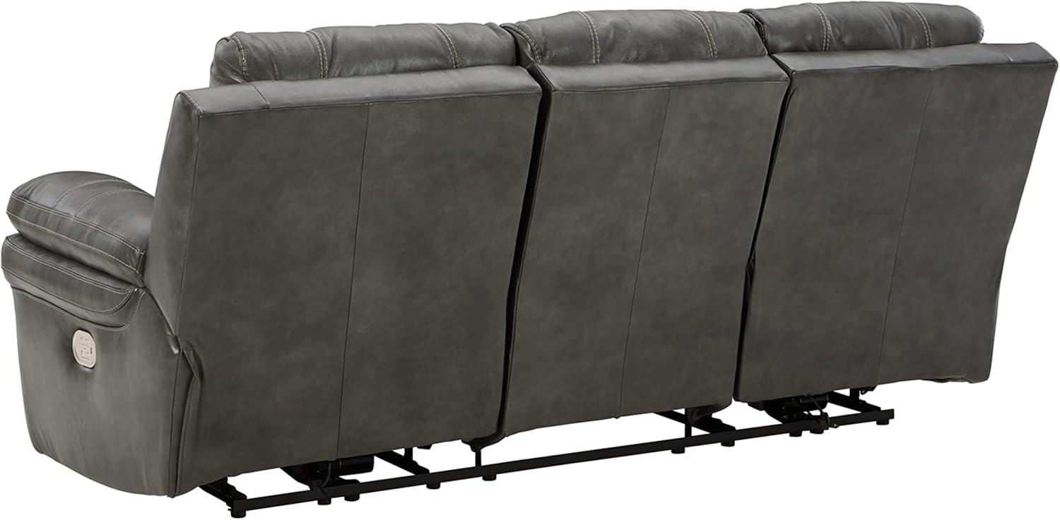 Charcoal Gray Leather Power Reclining Sofa with Ottoman