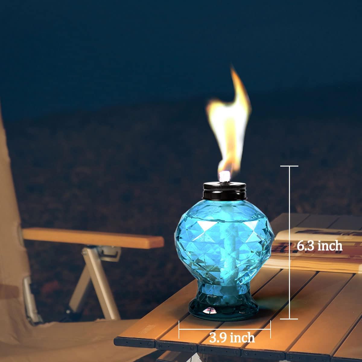 TRAHOO-4 Pack Glass Table Top Light Torches for Outside, Easy to Refill Glass Citronella Torches Outdoor Lanterns, Wick and Cap Included Torch for Garden Patio Yard Party