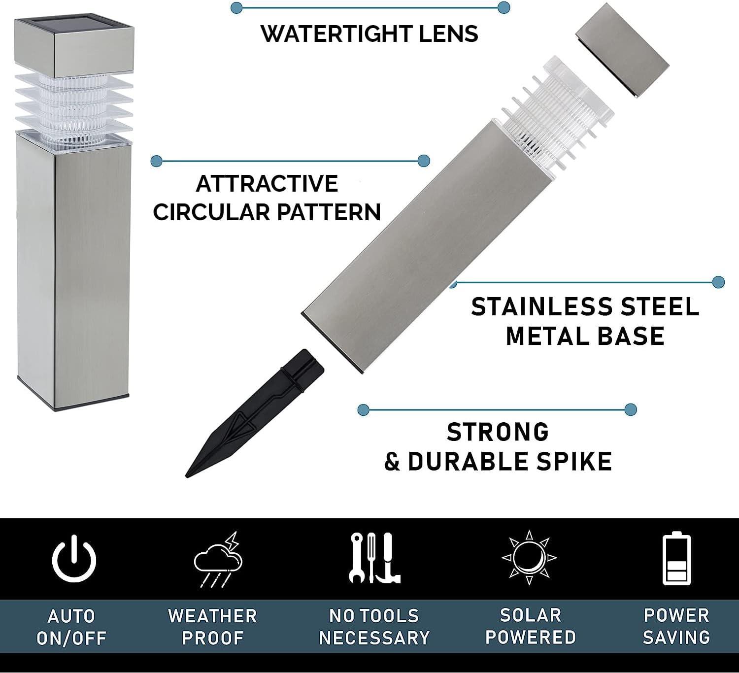 Morvat LED Stainless Steel Outdoor Landscape Yard Pathway Solar Lights, 8 Pack