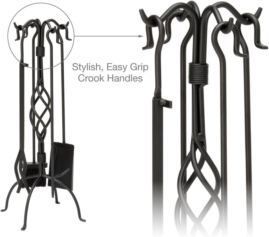 Uniflame 5 Piece Black Wrought Iron Fireplace Tools Set with Center Weave