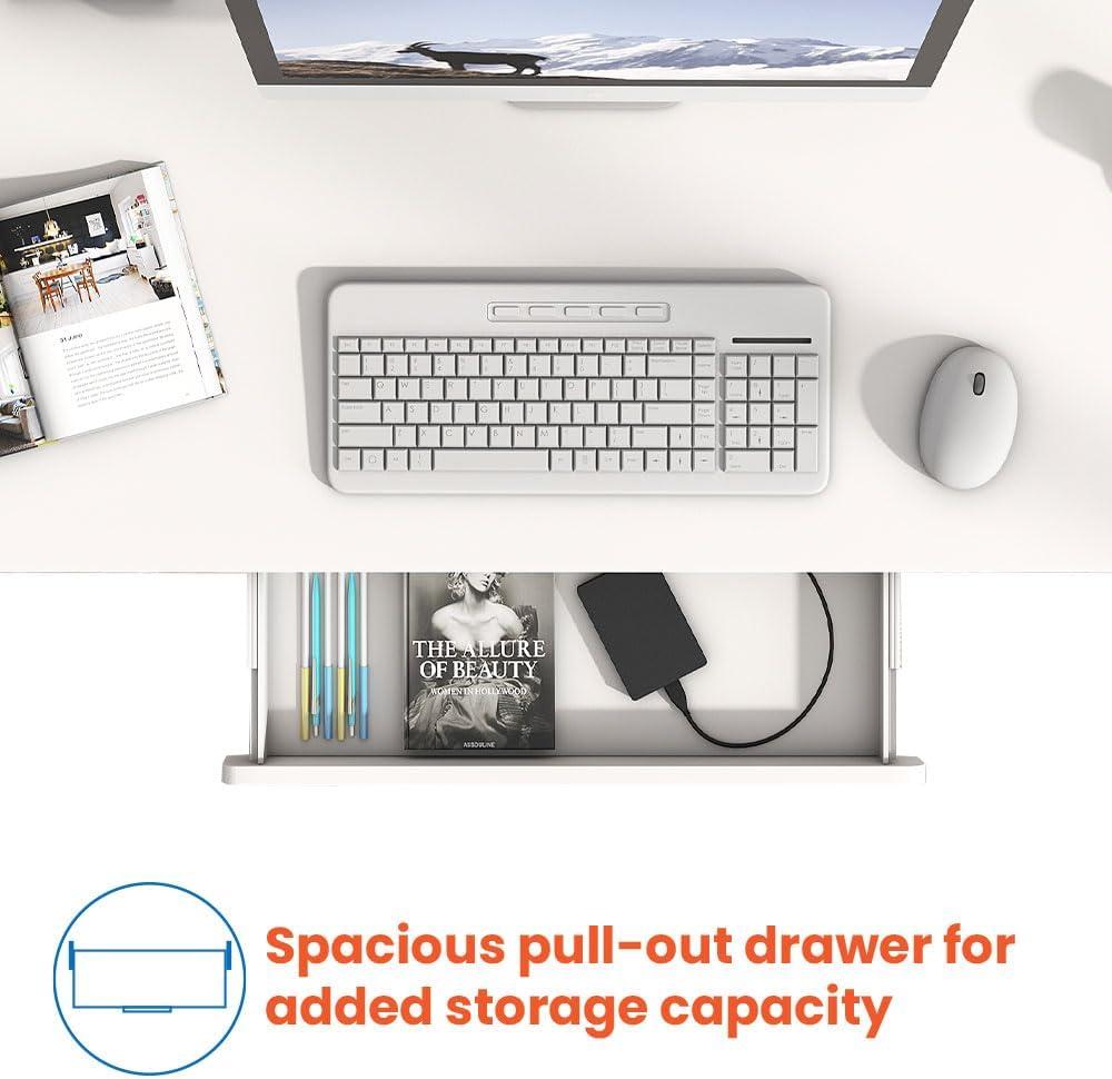 Motionwise White Electric Height Adjustable Standing Desk, 24”x48", Height Adjustable 28"-48" with 4 pre-set height adjustments and USB Charge Port, Multiple Colors