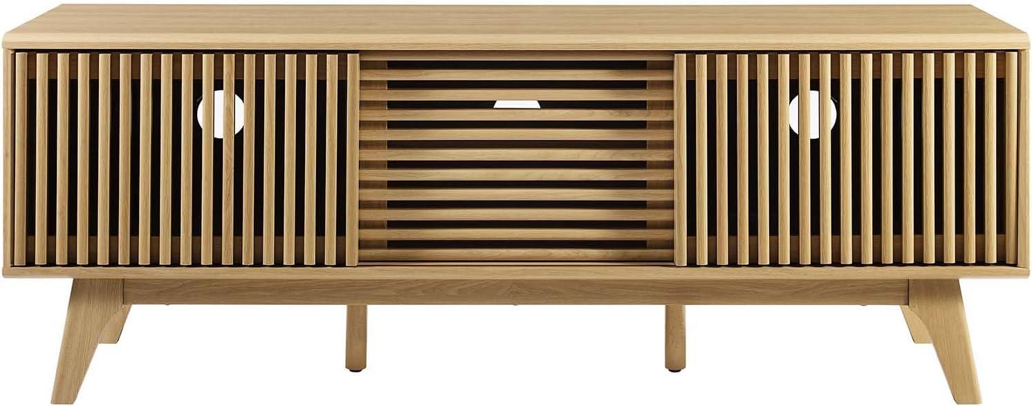 Oak 59" TV Stand with Slatted Sliding Doors