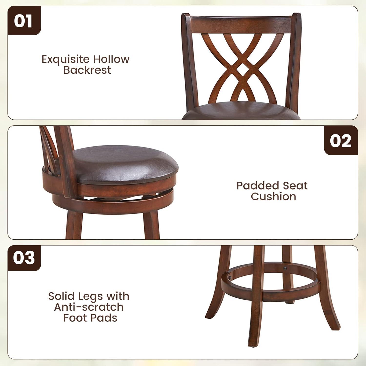 Barara King Bar stools,Barstools,Bar Chairs,360° Swivel Counter Height Chairs with PU Leather Cushioned Seat and Footrests-26 inches