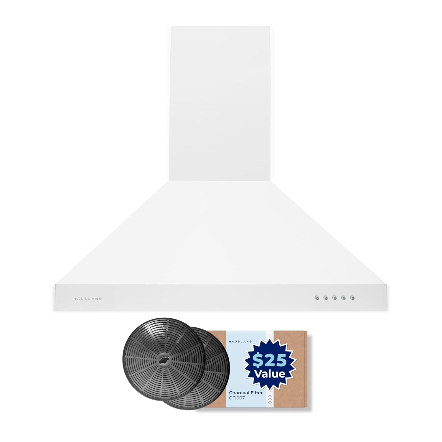 Hauslane Hauslane Wall Mount Range Hood 30 Inch | Wall Chimney | 6” Duct/Ductless Convertible, Strong Suction, Six-layer Aluminum Filters, Changeable LED Lamps, Stove Kitchen Vent Hood WM-530BLK-30B