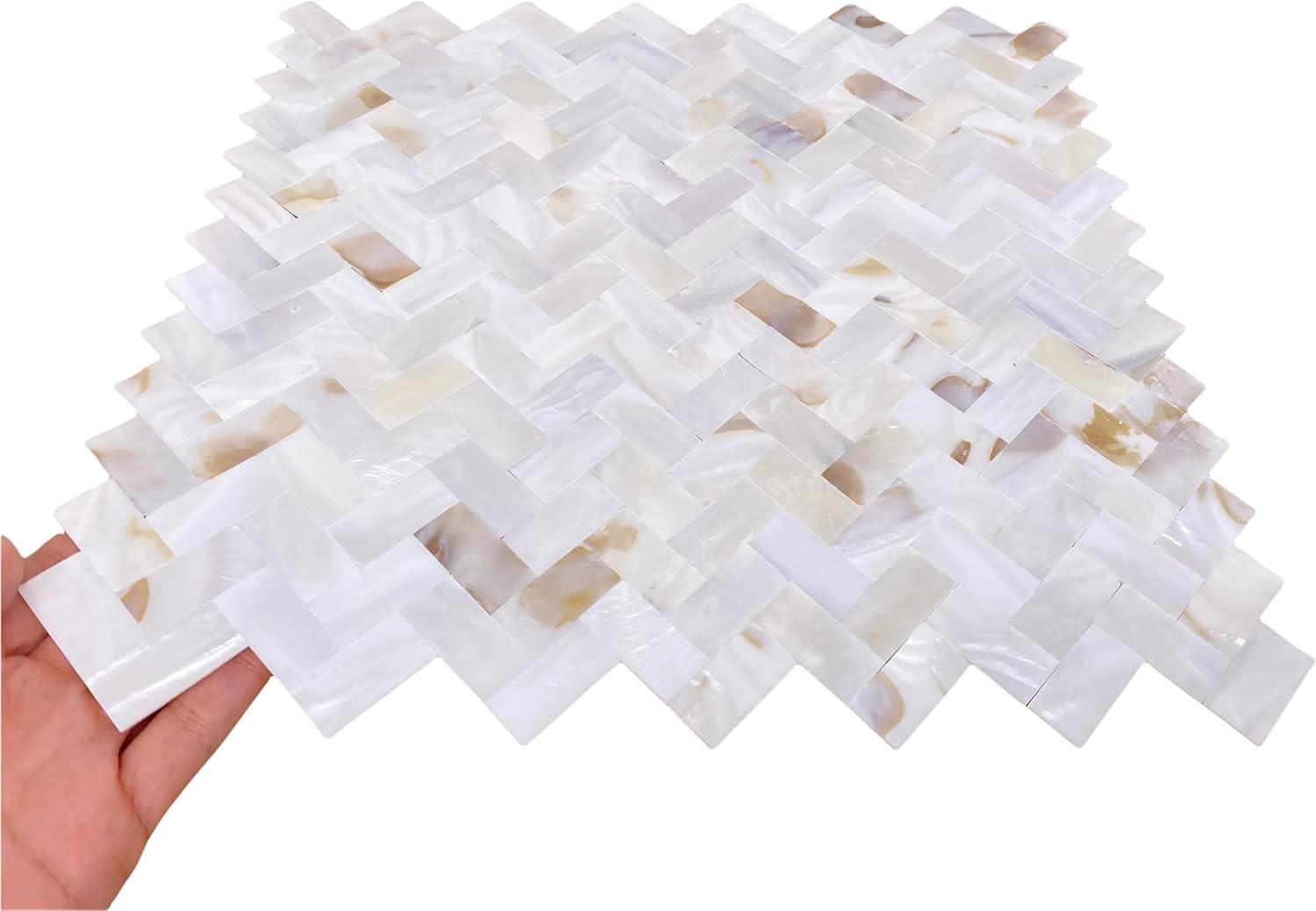 Mother of Pearl Oyster Natural Seashell Seamless Herringbone 0.6" x 1.18" Wall Tile