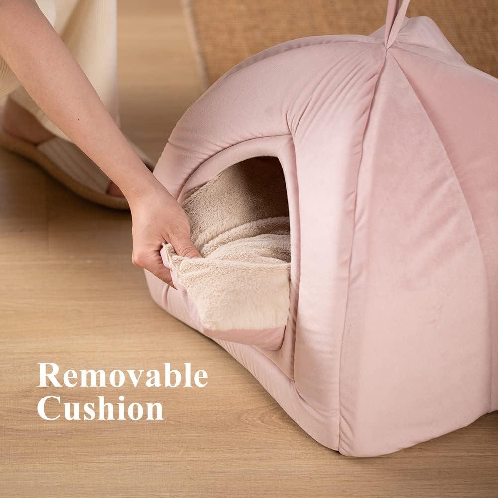 Tucker Murphy Pet™ Crystella Cat Bed for Indoor Cats, 2-in-1 Cat House with Removable Washable Pillow Cushion