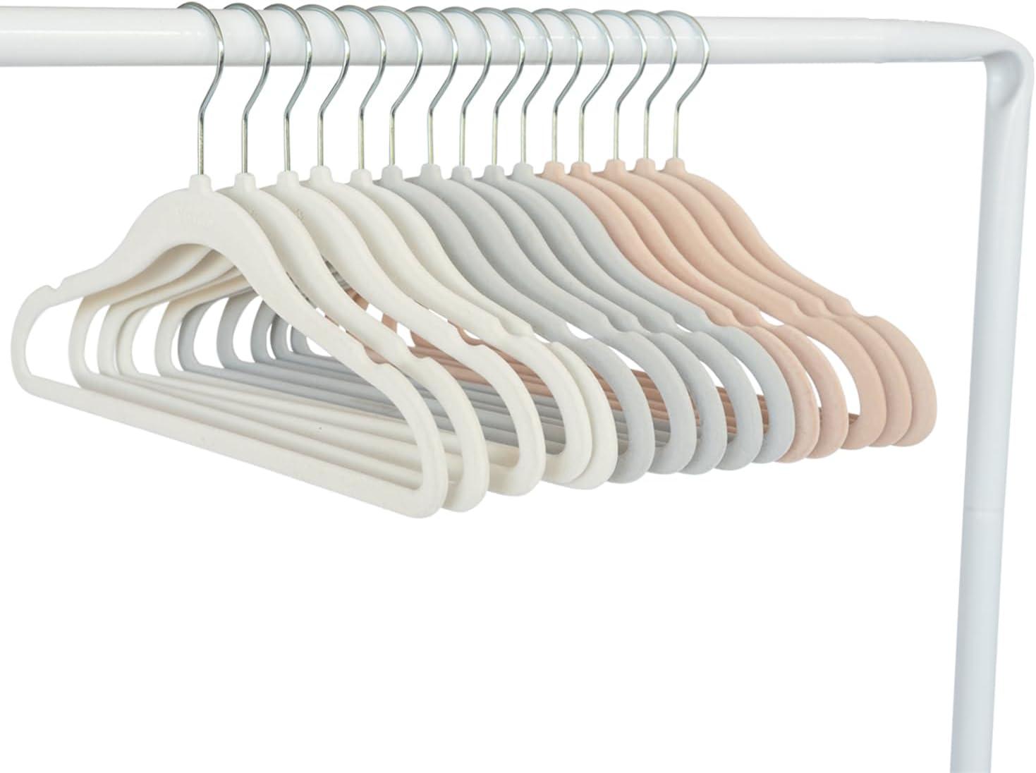 3 Sprouts Baby Velvet, Non-Slip Clothes Hangers - Pack of 30 - Assorted - Cream, Gray, Hazlenut